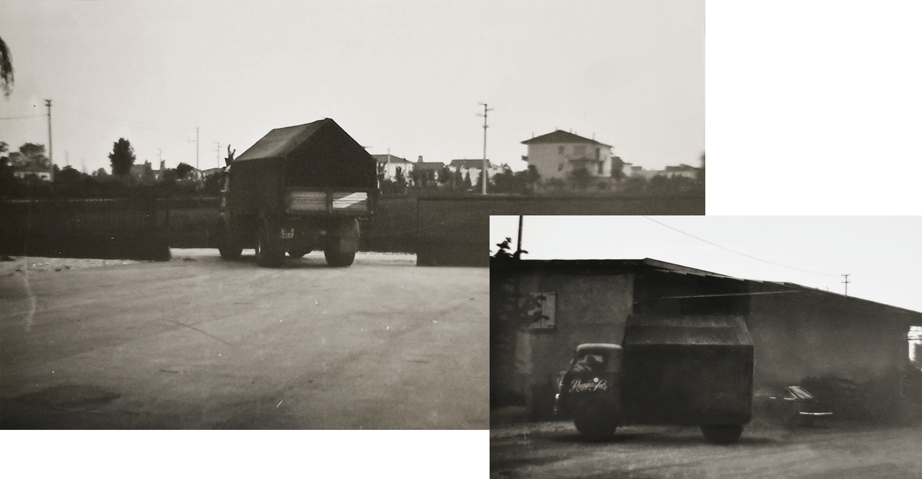 vecchi camion che trasportano cereali. Foto antica dell'azienda Cereali Marchiori