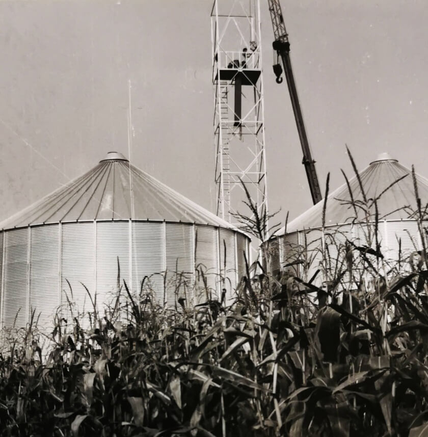 vecchi silos di grano. Foto antica dell'azienda Cereali Marchiori